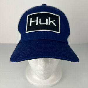HUK FISHING PERFORMANCE NAVY BLUE Men's Patch FITTED Trucker Hat M/L